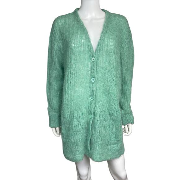 Brazeau Tricot Women's O/S Green Alpaca Oversized Knit Button Down Cardigan NWOT - Picture 1 of 3
